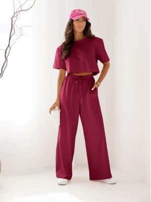 Bawełniany komplet z szerokimi spodniami NICOL - bordowy  magmac 