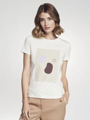 Bawełniany kremowy T-shirt damski OCHNIK