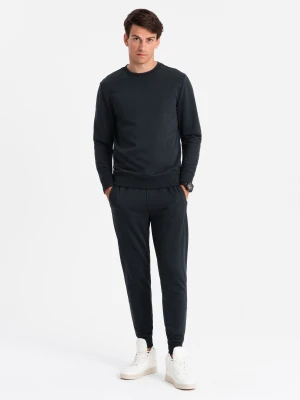 Bawełniany męski dresowy komplet BASIC bluza nierozpinana + joggery – czarny V9 - Rozmiar: XL Ombre Clothing