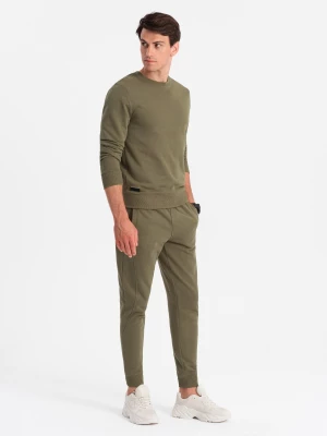 Bawełniany męski komplet dresowy BASIC bluza nierozpinana + joggery – oliwkowy V2 Z84
 -                                    M Ombre