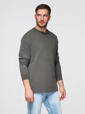 Bawełniany męski longsleeve LOOSE FIT z okrągłym dekoltem – szarozielony V3 - Rozmiar: XXL Ombre Clothing