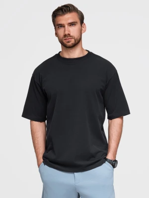 Bawełniany męski t-shirt LOOSE FIT z okrągłym dekoltem – czarny V1 Ombre Clothing