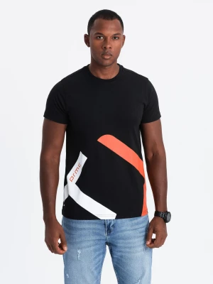 Zdjęcie produktu Bawełniany męski t-shirt z kontrastowym dwukolorowym printem – czarny V1 - Rozmiar: S Ombre Clothing