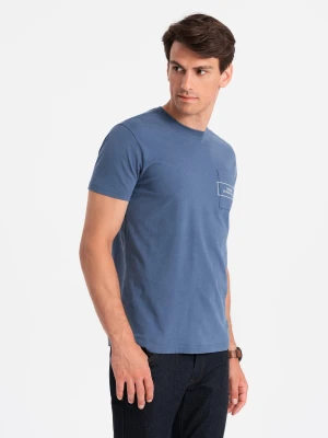 Bawełniany męski t-shirt z nadrukiem na kieszonce Ombre Streetstyle – indygo V9 - Rozmiar: S Ombre Clothing