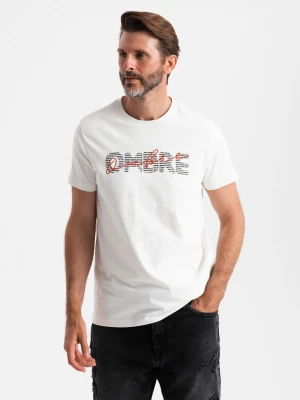 Zdjęcie produktu Bawełniany męski t-shirt z podwójnym printowanym logotypem – biały V1 - Rozmiar: S Ombre Clothing