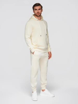 Bawełniany męskie komplet dresowy bluza kangurka + spodnie joggery - kremowy V11 - Rozmiar: M Ombre Clothing
