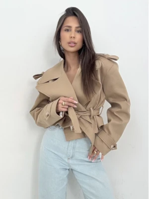 Bawełniany płaszcz trencz z paskiem HANTER - beżowy  magmac 