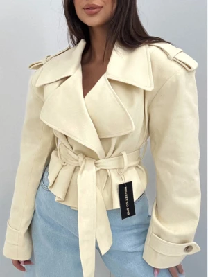 Bawełniany płaszcz trencz z paskiem HANTER - waniliowy  magmac 