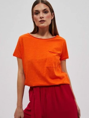 Bawełniany pomarańczowy t-shirt damski z kieszonką Moodo