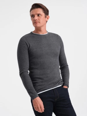Bawełniany sweter męski z okrągłym dekoltem - grafitowy melanż V2 OM-SWSW-0103
 -                                    L
