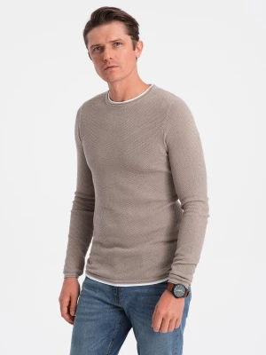 Bawełniany sweter męski z okrągłym dekoltem - zimny beż V9 OM-SWSW-0103
 -                                    L