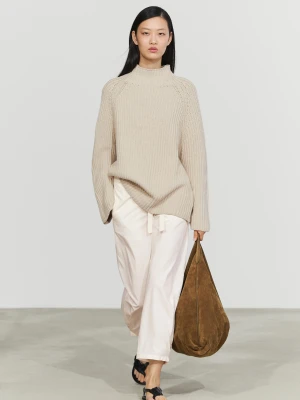 Bawełniany Sweter O Ściegu Perełkowym - Popielaty - Massimo Dutti - Female