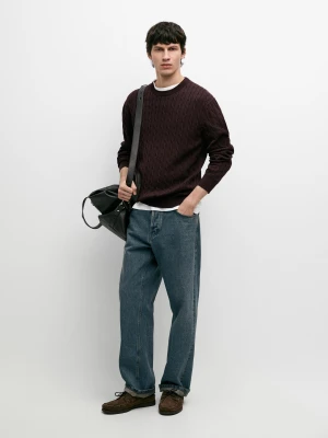 Sweter Ze 100% Bawełny O Warkoczowym Splocie - Bordowy - - Massimo Dutti - Mężczyzna