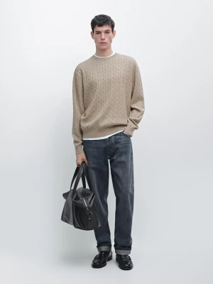 Sweter Ze 100% Bawełny O Warkoczowym Splocie - Norkowy - - Massimo Dutti - Mężczyzna