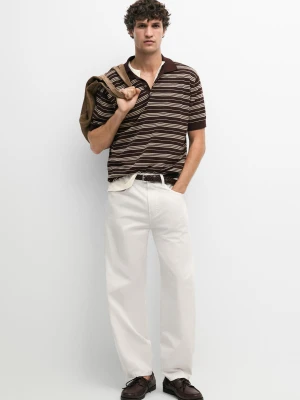 Bawełniany Sweter Polo W Paski - Bordowy - Massimo Dutti - Male