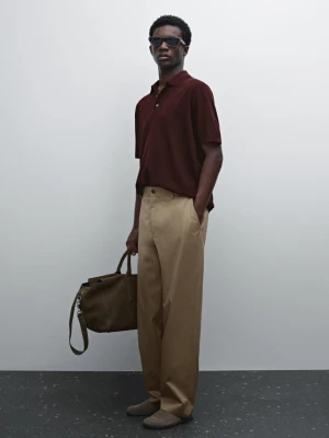 Bawełniany Sweter Polo Z Krótkim Rękawem - Bordowy - - Massimo Dutti - Mężczyzna