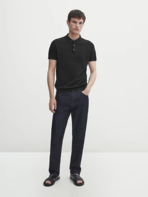 Bawełniany Sweter Polo Z Krótkim Rękawem - Czarny - - Massimo Dutti - Mężczyzna