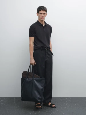 Bawełniany Sweter Polo Z Krótkim Rękawem - Granatowy - - Massimo Dutti - Mężczyzna