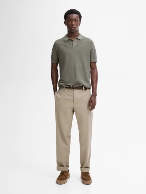 Bawełniany Sweter Polo Z Krótkim Rękawem - Khaki - - Massimo Dutti - Mężczyzna