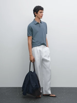 Bawełniany Sweter Polo Z Krótkim Rękawem - Niebieski - - Massimo Dutti - Mężczyzna