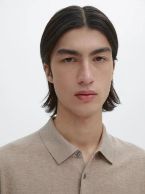 Bawełniany Sweter Polo Z Krótkim Rękawem - Norkowy - - Massimo Dutti - Mężczyzna