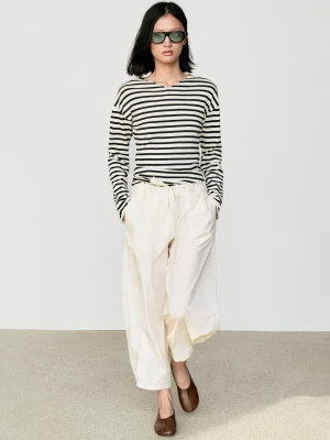 Bawełniany Sweter W Paski Z Długim Rękawem - Granatowy - Massimo Dutti - Female