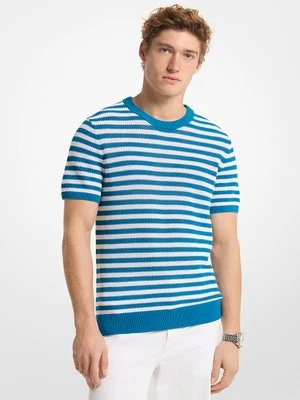 Bawełniany sweter w paski z krótkim rękawem z siateczką Michael Kors Mens