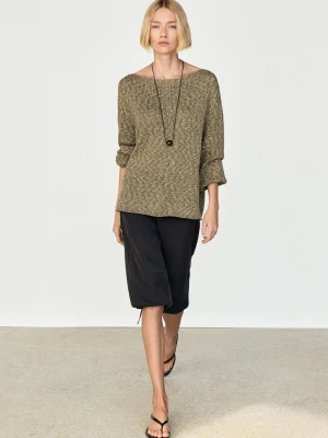 Bawełniany Sweter Z Dekoltem Łódką - Zielony - - Massimo Dutti - Kobieta
