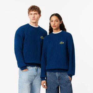 Bawełniany sweter z okrągłym dekoltem z perłowym prążkowaniem Lacoste