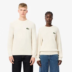 Bawełniany sweter z okrągłym dekoltem z perłowym prążkowaniem Lacoste