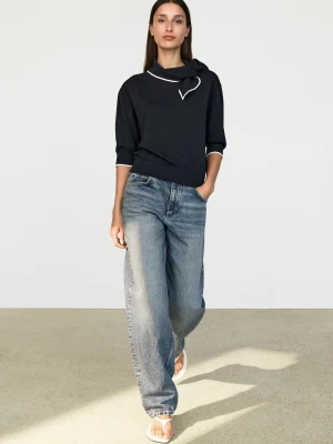 Bawełniany Sweter Z Wiązaniem - Granatowy - Massimo Dutti - Female