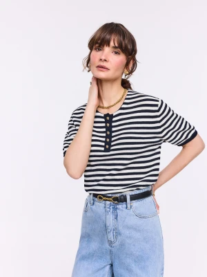 Bawełniany sweterek w paski z krótkim rękawem TARANKO