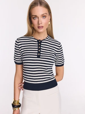 Bawełniany sweterek w paski z krótkim rękawem TARANKO