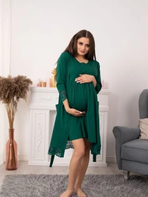 Bawełniany szlafrok z koronką dla kobiet w ciąży - zielony FORMOMMY