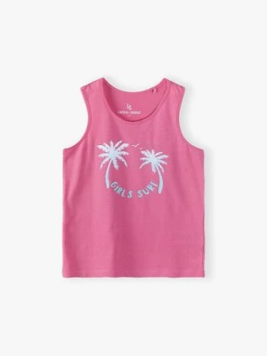 Bawełniany T-shirt bez rękawów z miękką grafiką dla dziewczynki - różowy Lincoln & Sharks by 5.10.15.