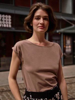 Bawełniany t-shirt beżowy Moodo