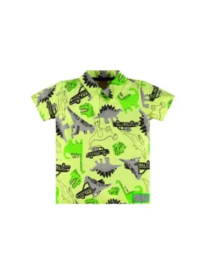 Bawełniany t-shirt chłopięcy w dinozaury z kołnierzykiem Up Baby