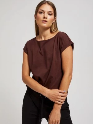 Bawełniany t-shirt damski gładki- brązowy Moodo