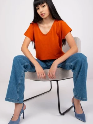 Bawełniany t-shirt damski - pomarańczowy BASIC FEEL GOOD