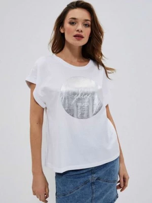 Bawełniany t-shirt damski z nadrukiem biały Moodo