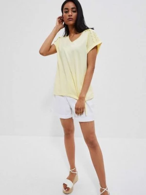 Bawełniany t-shirt damski żółty Moodo