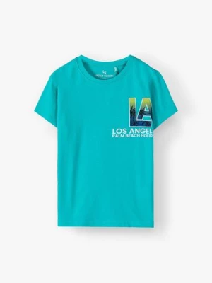 Bawełniany T-shirt dla chłopca - zielony z napisem Los Angeles Lincoln & Sharks by 5.10.15.
