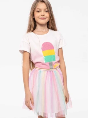 Bawełniany t-shirt dla dziewczynki dip dye z cekinami Minoti