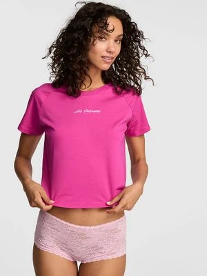 Bawełniany T-shirt do spania z rękawem raglanowym Victoria's Secret