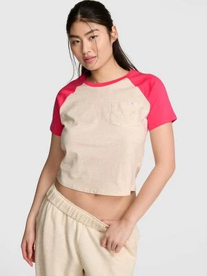 Bawełniany T-shirt do spania z rękawem raglanowym Victoria's Secret