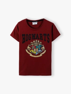 Bawełniany t-shirt dziewczęcy Harry Potter - bordowy