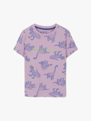 Bawełniany t-shirt fioletowy dla chłopca z nadrukiem dinozaurów 5.10.15.