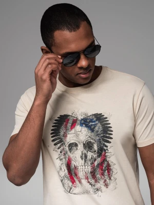 Bawełniany t-shirt męski z nadrukiem w stylu rockowym – kremowy V1 OM-TSPT-0199
 -                                    S Ombre