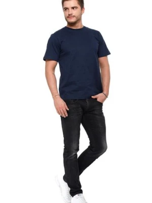 Bawełniany t -shirt męski z okrągłym dekoltem - 2 pak - granatowy - czarny Moraj