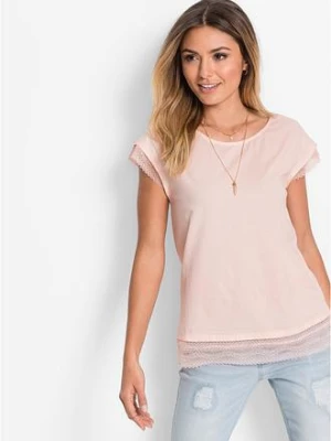 Bawełniany T-shirt o kroju pudełkowym BonPrix różowy
